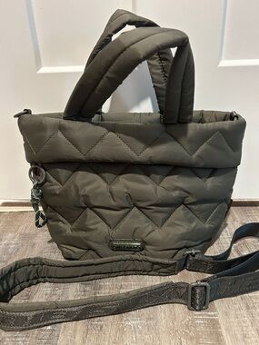 Quilted Olive Green Puffer Tote Bag